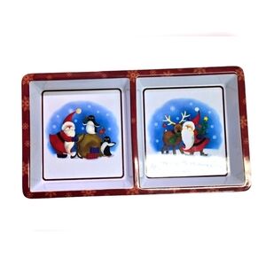 Christmas Holiday Serving Dish Divided Plate with Santa Peguins Reindeer New